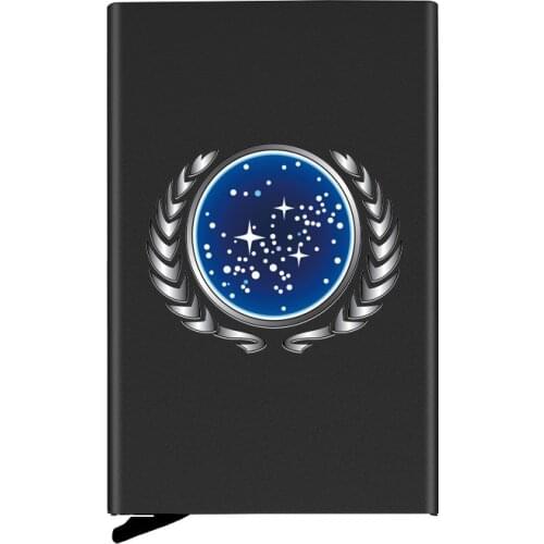 Cool Black Metal Case Stargate Symbol Printing Credit Card Holder Men Slim Anti Protect Travel ID Cardholder Women Rfid Wallet