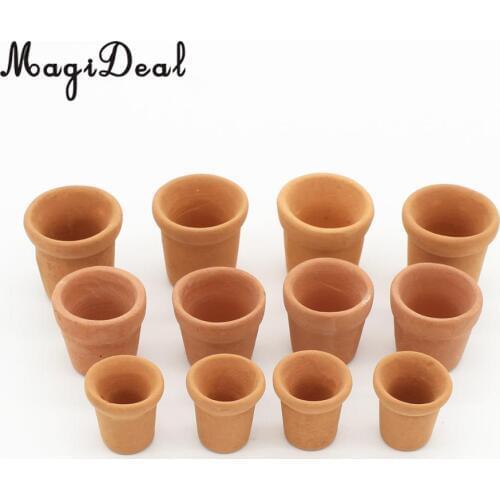 MagiDeal 12Pcs/Pack Porcelain 1/12 Scale Dollhouse Miniatures Flowerpots for Dolls Garden House Room Decoration Furniture Toy