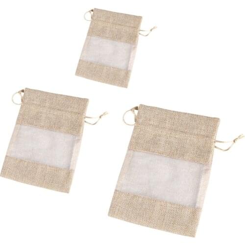 Small Linen Burlap Organza Bag Storage Drawstring Purse for Wedding Party Favors Cosmetic Samples Organizer Mesh Mini Bag