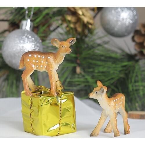 Mini Cute Sika Deer Resin Ornaments Animal Desktop Decoration New Year Goods Children Christmas Gifts