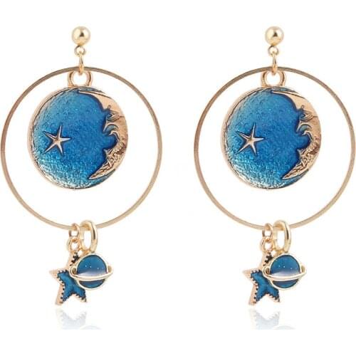 Fashion Long Asymmetric Earrings Womens Metal Circular Star Moon Earrings Party Accessories Gifts