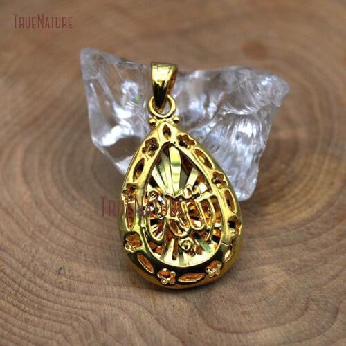 Fashionable Design Gold Charm Findings Water Drop Shape Hollow Delicate Allah Religion Muslim Style In 18*29 mm PM6982