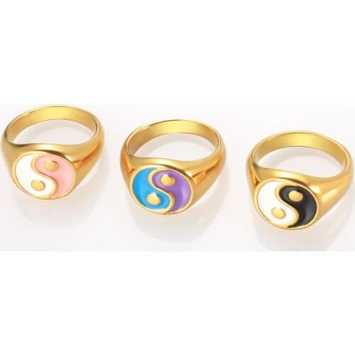 MSX Fashion Gold Plated Stainless Steel Rings Hip Hop Gossip Yin And Yang For Women Luxury Couple Ring Jewelry Gift 2021 Trend