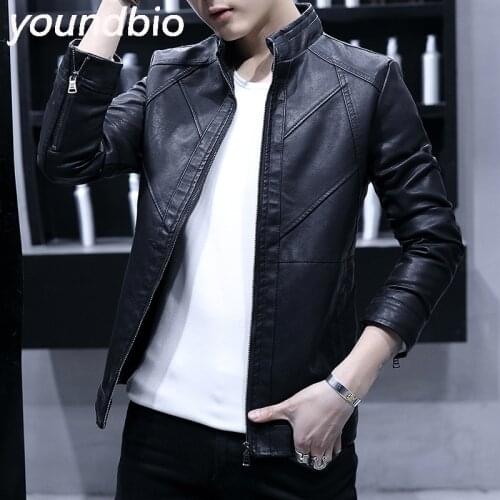 Mens Leather Jacket Stand Collar Striped Men Coats Motorcyclist Leather Jacket Men Business Jacket Windproof Coat S-4Xl