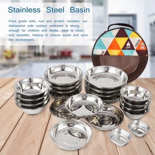 Stainless Steel Tableware Portable Plate Set For Outdoor Camping Heavy-duty Stainless Steel Food Grade Safe Smooth Without Hurt