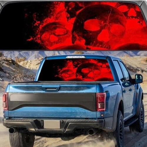 Red Flame Skull for Truck Jeep Suv Pickup 3D Rear Windshield Decal Sticker Decal Rear Window Glass Poster 66 x 29.1Inch