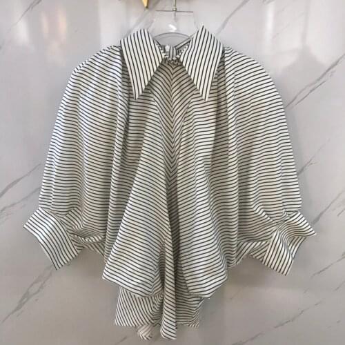 New women fashion 2021 long sexy casual bat sleeve striped shirt 0325