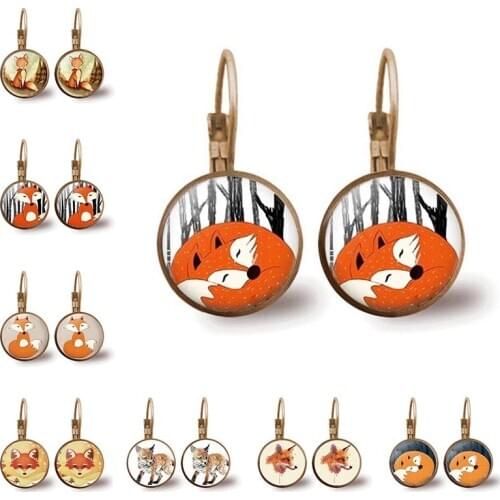 New/Glamour Fashion Exquisite Fox Style Pattern, Convex Glass Inlay Earrings, Women Wear Jewelry