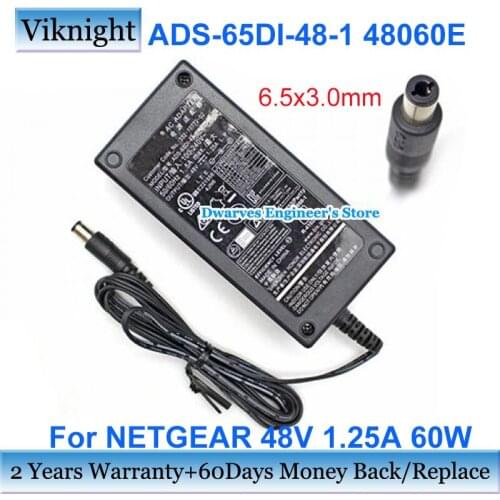Genuine ADS-65DI-48-1 48060E Laptop Adapter 48V 1.25A ADS-65DL-48-1 48060E 332-10772-02 Power Supply Charger 60W 6.5x3.0mm
