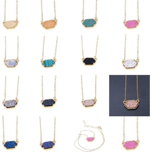 Gold Resin Druzy Drusy Pendant Necklace Fashion Colorful Acrylic Collar Brand Jewelry for Women Girls Dress Wedding Party Gift