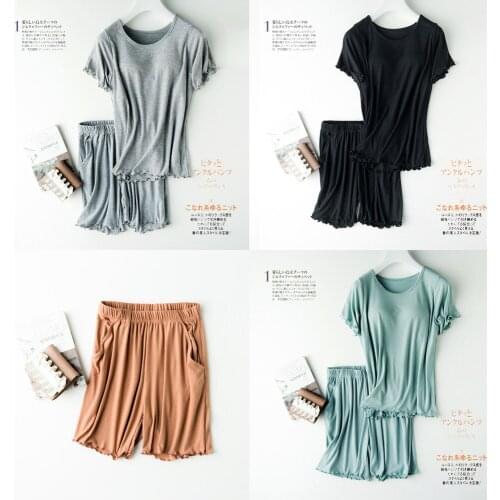 Threaded Cotton with Chest Pad Pajamas Short Sleeve Knitted One Half Sleeve + Shorts Pajamas Solid Color Simple Large Size Suit