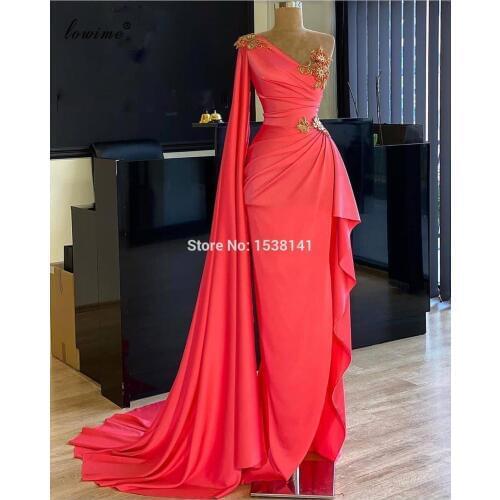 Muslim Elegant Celebrity Dresses One Shoulder Mermaid Sexy Red Carpet Runaway Dresses Evening Wear Appliques Women Party Gowns
