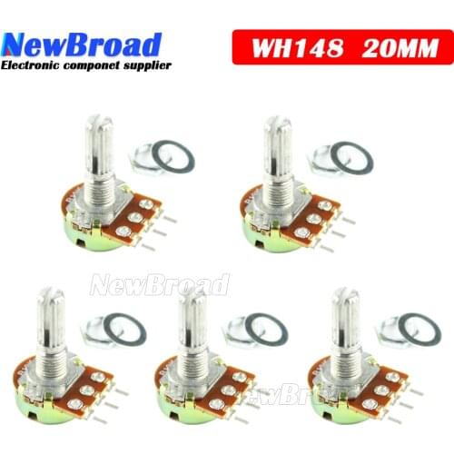 5pcs WH148 3Pin 20mm Potentiometer B1K B2K B5K B10K B20K B50K B100K B250K B500K B1M 1K 2K 5K 10K 20K 50K 100K 250K 500K 1M