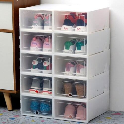 Hot 10Pc Transparent Shoe Box Thickened Transparent Dustproof Shoe Storage Box Canbe Stacked Combination Shoe Cabinet Organizer
