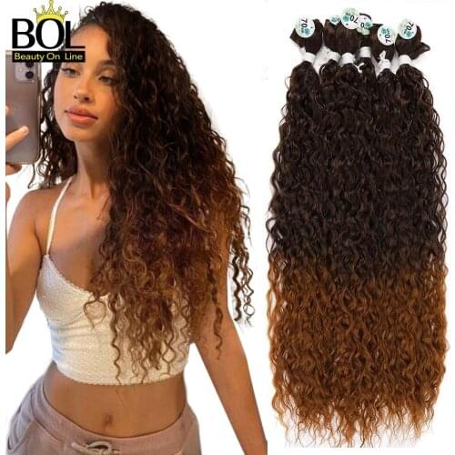 Afro Curly Hair Bundles Synthetic Hair Extensions Ombre Brown Color Hair Weave Bundles 3Pieces/100g For Women Fast Shipping
