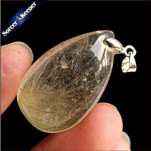 Rare Natural Quartz Gold Rutilated Garden Quartz Crystal Love Necklace Pendant natural minerals Fish Tank Beads PS410