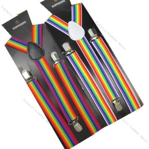 BD011-L 2017 Hot Fashion Asjustable Suspenders Rainbow Striped 100cm Length 2.5 Width 3 Clips Braces for Adult Teen Free Ship