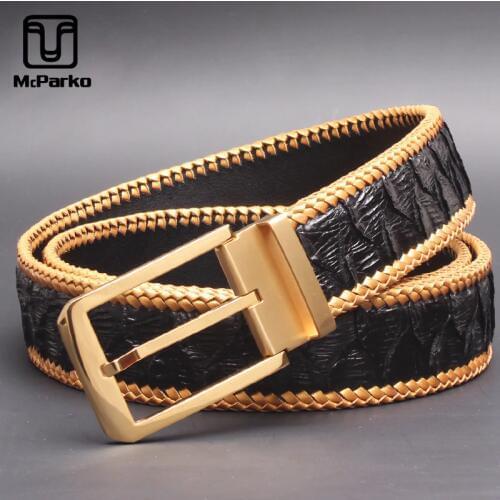 McParko Luxury PYTHON Belt Genuine Leather Belt Men Fashion Weaving Braide Design Snakeskin Jeans Waist Belts Strap Male Gift
