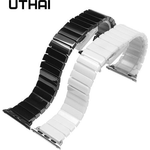 UTHAI A08 Ceramic Strap Band for APPLE Watch 4/3/2/1 42mm/38mm Iwatch Bracelet Wrist Resin Belt Watch Accessories Watchband
