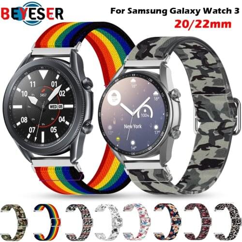 20/22mm Elastic Nylon Strap for Samsung Galaxy watch 3 41 45mm bands for gear s3 Frontier/Classic Active 2 band for Amazfit Bip