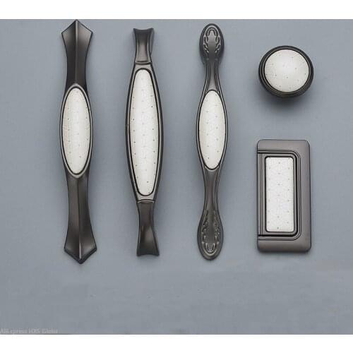 Nordic Style Knobs and Pulls Grey White Zinc Alloy Ceramic Handle for Furniture Wardrobe Cabinet Drawer Cabinet Door