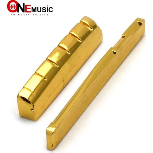 6 String Slotted Brass Gold Plated Acoustic Guitar Nut and Bridge Saddle Guitar Parts Gold