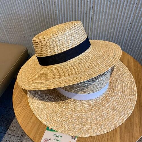 Flat Top Wide Brim Floppy Girls Straw Sun Hats Beach Women Summer Hat UV Protect Travel Vacation Cap Simple Casual Visors Cap