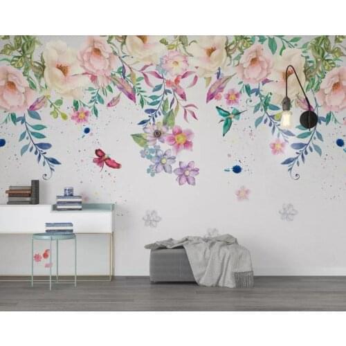 Nordic small fresh hand painted flowers background wall painting decorative painting