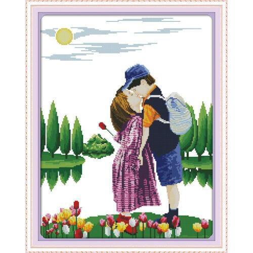 Sweet kiss cross stitch kit aida 14ct 11ct count print canvas stitches embroidery DIY handmade