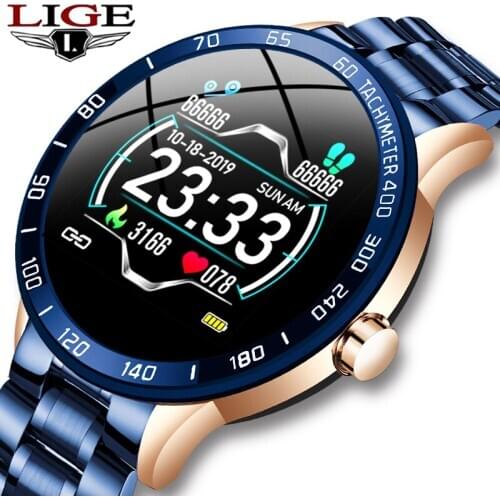 LIGE Original Steel Band Smart Watch Men Heart Rate Monitor Sport Multifunction Mode Fitness Tracker Waterproof Men Smartwatch