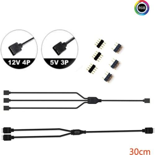 ARGB 5V 3Pin Extension Cable Adapter 30cm 1 to 1 2 3 4 12v 4pin RGB Splitter Cable for MSI A SUS ASRock AURA LED for PC Strip