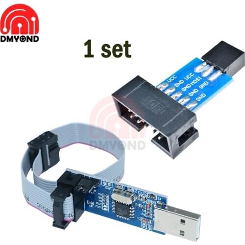 1Set USBISP AVR Programmer USB ATMEGA8 ATMEGA128 ATtiny/CAN/PWM 10Pin Wire downloader Module DIY+10Pin To 6 Pin Adapter Board