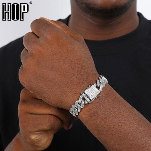 Hip Hop AAA Bling 13.5MM Prong Cuban Chain 2 Row Iced Out Mens Bracelet Rhinestone Zircon Paved Bracelets For Men Women Jewelry