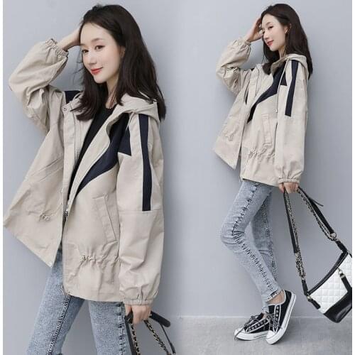 Fashion 2021 Color Block Windbreaker Female New Loose Hooded Outerwear Korean Spring Autumn Windbreaker Women Basic Coats Tops