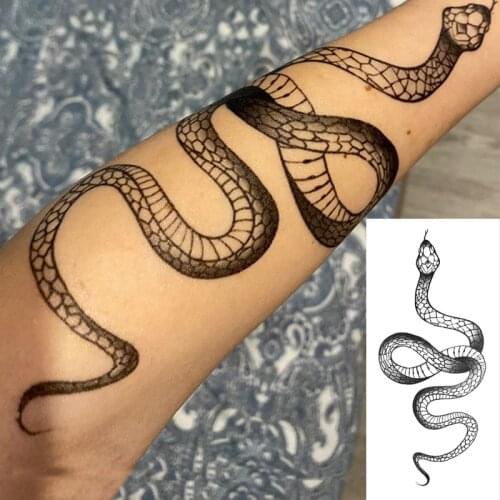 1pcs Temporary Tattoo Stickers Black Snake Waterproof Fake Tattoo Sticker Big Size Women Men Body Waist Arm Makeup Snake Tatoo