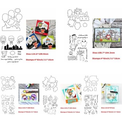 Cutting Dies Clear Stamps Kids Friends Birthday Ice-cream Monkey Rabbit Ghosting Greetings 2021 New DIY Craft Making Template