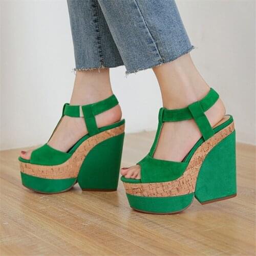 PXELENA Western Kid Suede Women Punk Rock Gothic Sandals Block Chunky High Heels T tied Sandals Lady Summer Shoes Party Dress 42