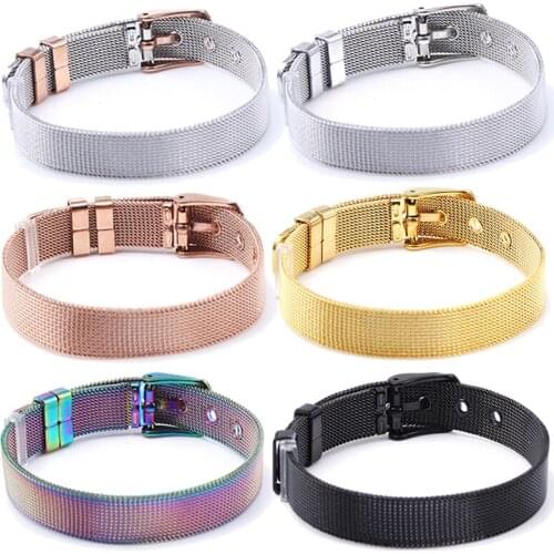 High Quality 6 Colors Fashion Jewelry For Women 10mm Stainless Steel Mesh Keeper Brand Bracelets With Slide Charms Gift Making