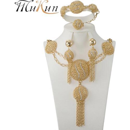 MUKUN wholesale African Beads crystal jewelry set Fashion wedding of women Dubai jewelry sets Gold-color necklace Earrings Set