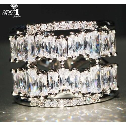 YaYI Jewelry Princess Cut 13CT White Zircon Silver Filled Engagement Rings wedding Heart Adjustable Valentines Day Girls rings