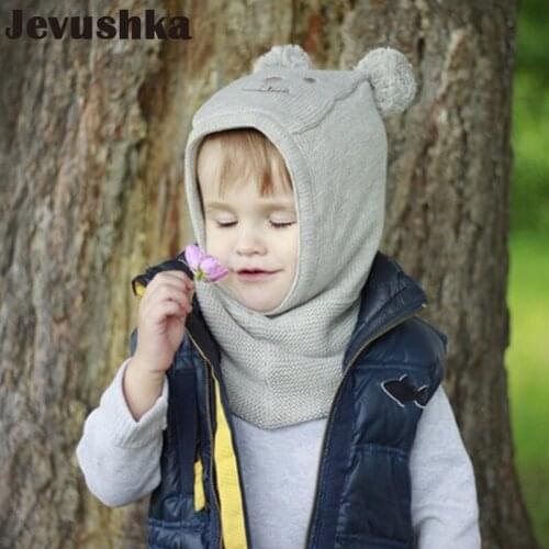 Winter Children Hat Knitted Baby Girls and Boys Pompom Hat with Warm Fleece Lining Cute Bear Ears Hats for Kids Beanie HT006