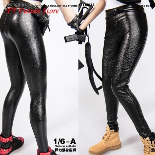 1/6 Black Leather Trousers Tight Pants/Elastic Pants Accessory Model for 12 inches Female Action Figure Body TYM033