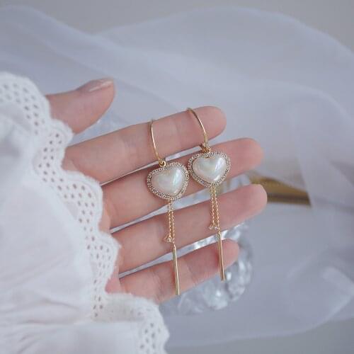 14k Real Gold Fashion Jewelry Love Pearl Crystal Exquisite Long Tassel Earrings for Woman Holiday Party Elegant Earring