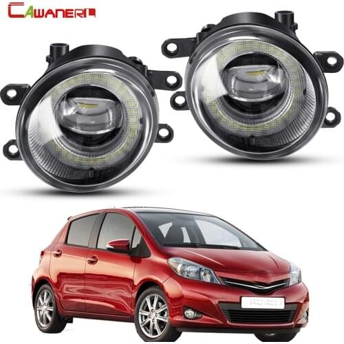 2 X Angel Eye Fog Light Assembly Car Front Bumper LED Fog Daytime Running Light DRL 30W 8000LM 12V For Toyota Yaris 2006-2014