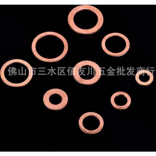 200PCS Solid Copper Washer Flat Ring Sump Plug Oil Seal Fittings Washers Hardware Seal Gasket Ring M5-M14 Fastener Hardware