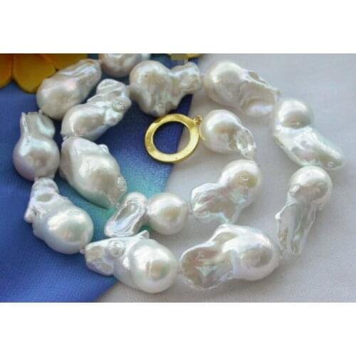 WHITE BAROQUE KESHI REBORN PEARL NECKLACE 18" 36" Yellow Clasp