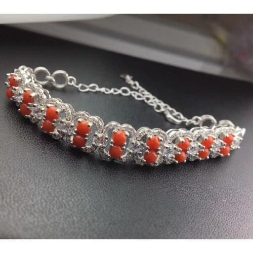 Natural red coral gem Bracelet Natural gemstone Luxurious lock hook-ups Bracelet S925 bracelet women wedding gift fine Jewelery