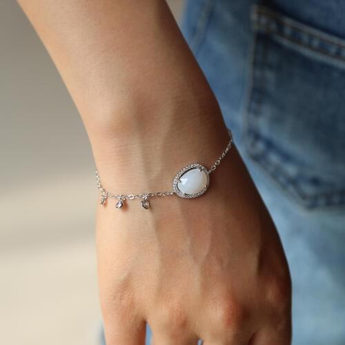 Opal Stone Bracelet Round/Oval opal Stone Drusy Adjustable Chain Bracelets Bangles For Women delicate dainty tiny 3pc cz Jewelry