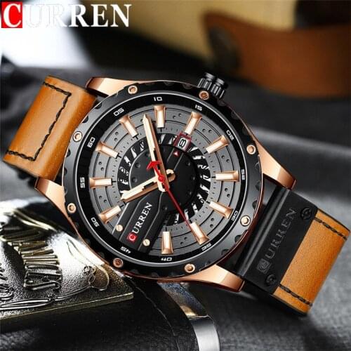 CURREN Sport Men Watch Top Brand Luxury Military Waterproof Male Clock Genuine Leather Quartz Fashion Man Wristwatch Gift 8374