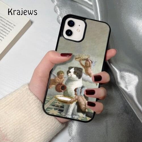Krajews Lovely angel cat coque Phone Case for iPhone 12 mini 5 6S 7 8 PLUS X XS XR 11 PRO MAX SE 2020 Back Cover Funda Shell
